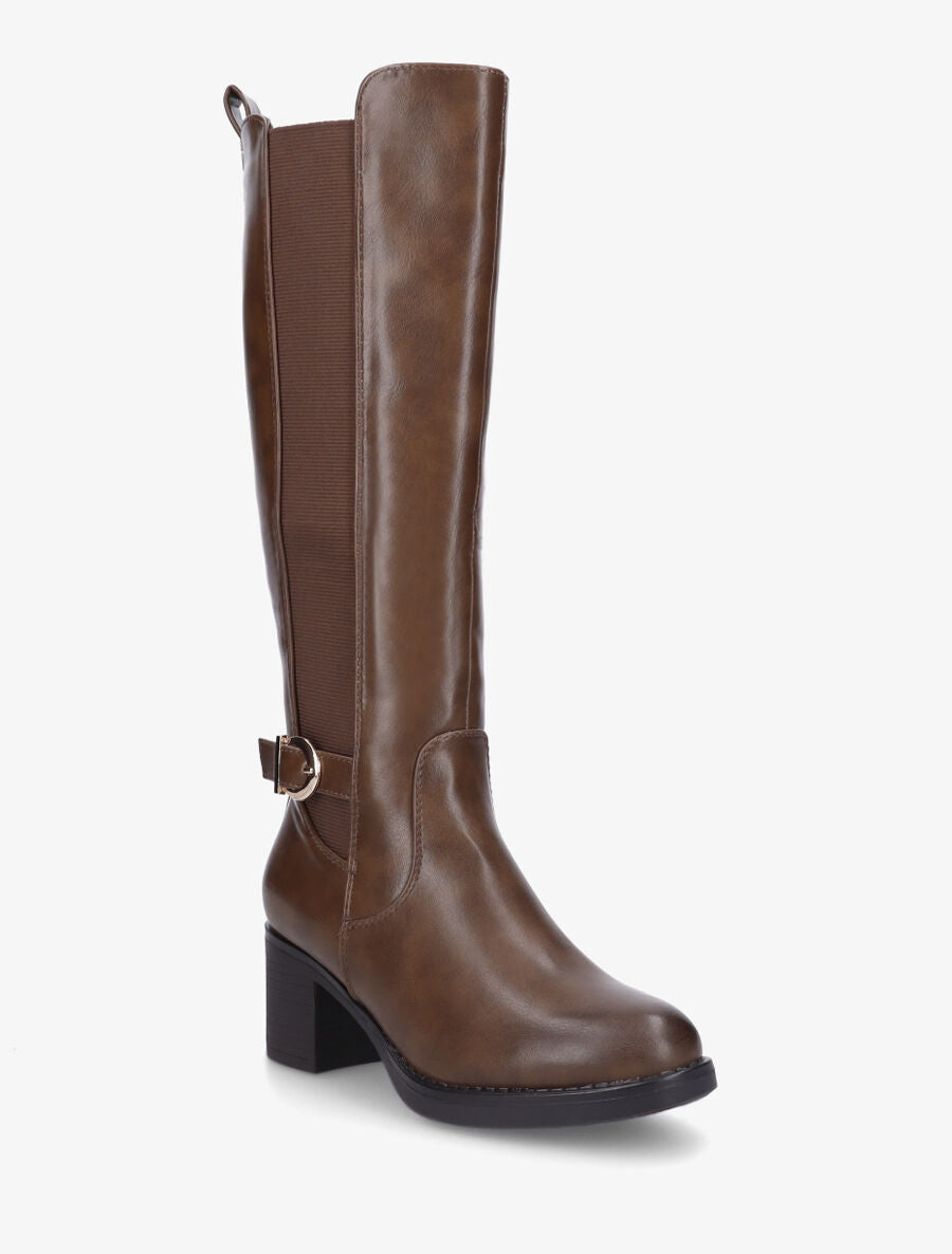 Bottes unies élastiquées en simili - Marron - 2
