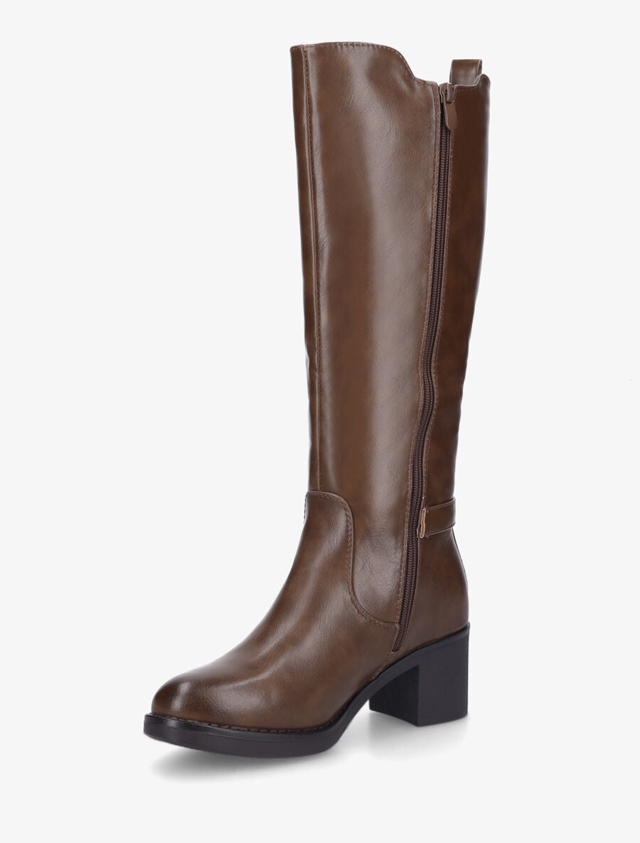 Bottes unies élastiquées en simili - Marron - 3