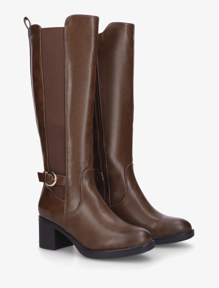 Bottes unies élastiquées en simili - Marron - 4