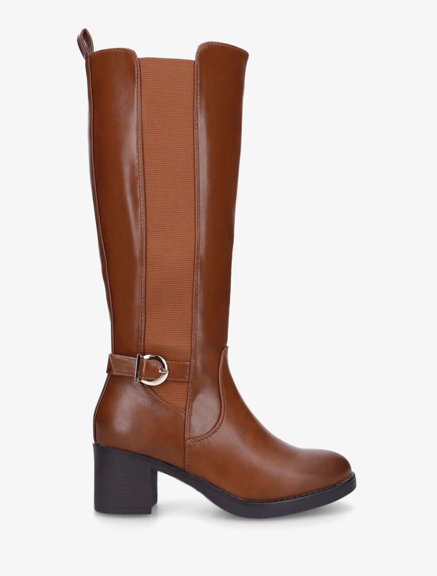Bottes unies élastiquées en simili - Camel - 1