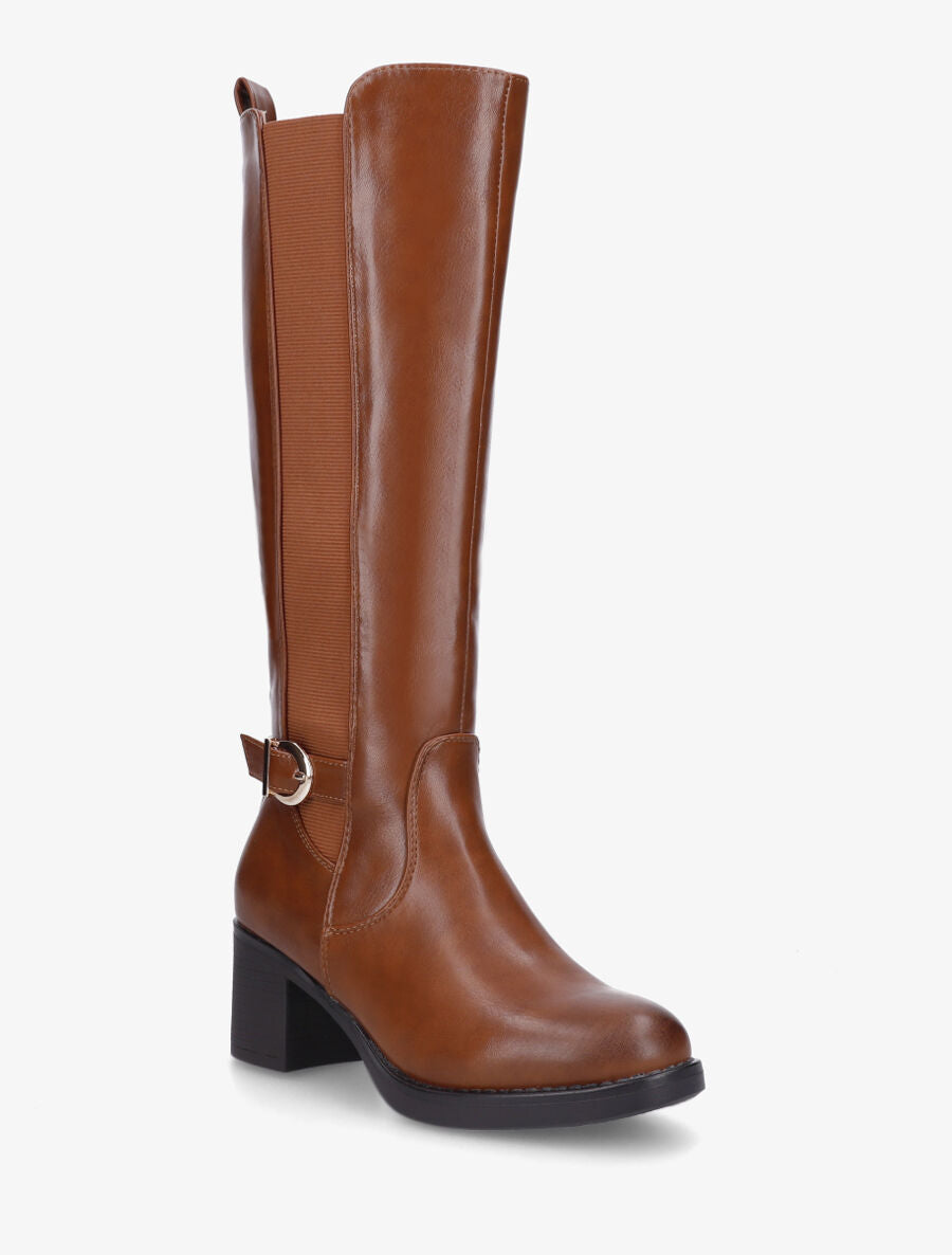 Bottes unies élastiquées en simili - Camel - 2