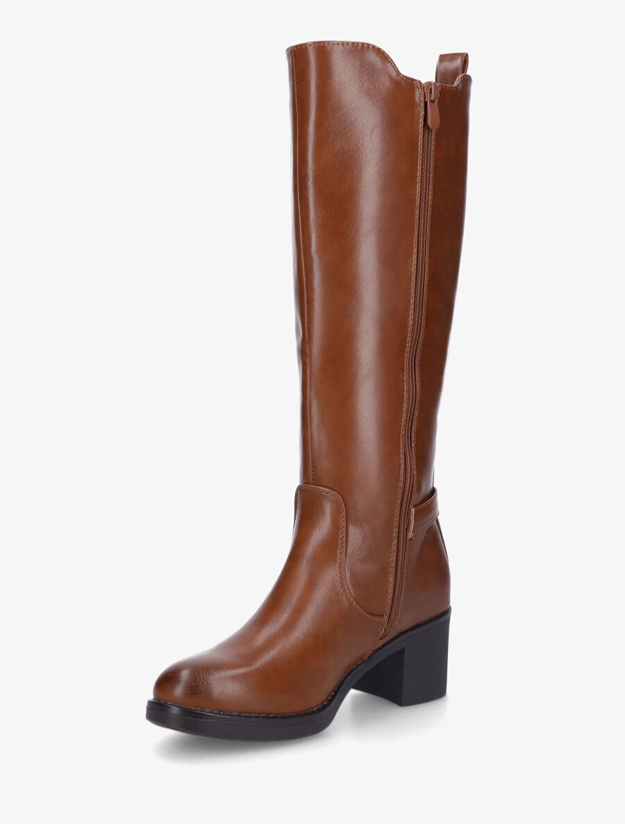 Bottes unies élastiquées en simili - Camel - 3