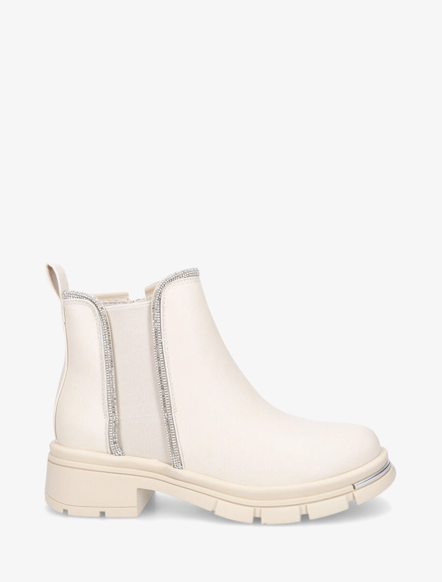 Bottines en simili à strass et bande élastiquée - Beige - 5