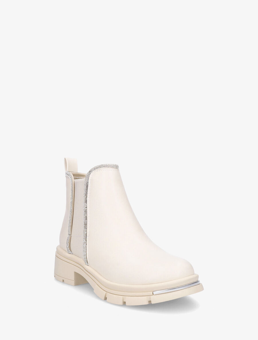 Bottines en simili à strass et bande élastiquée - Beige - 2