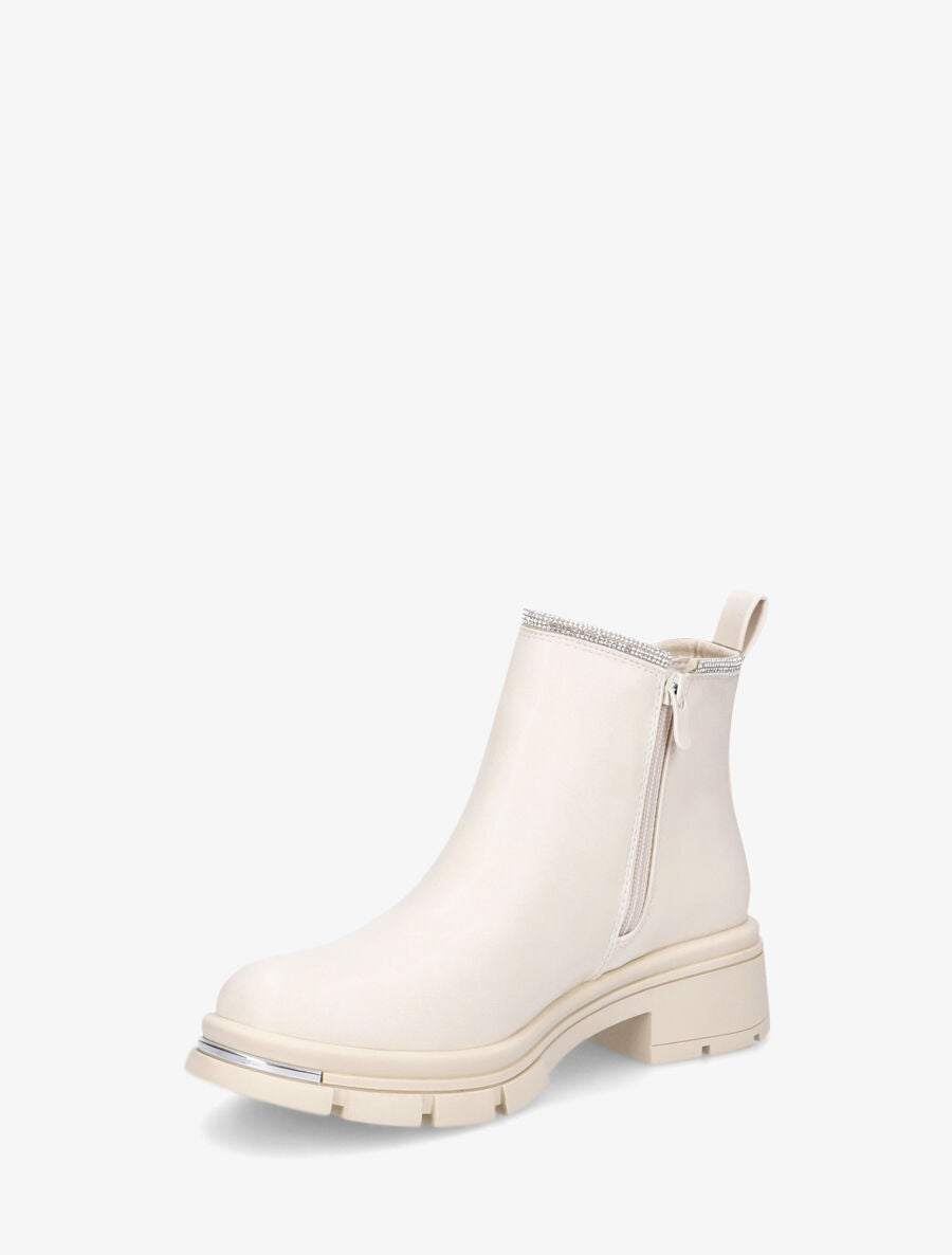 Bottines en simili à strass et bande élastiquée - Beige - 3