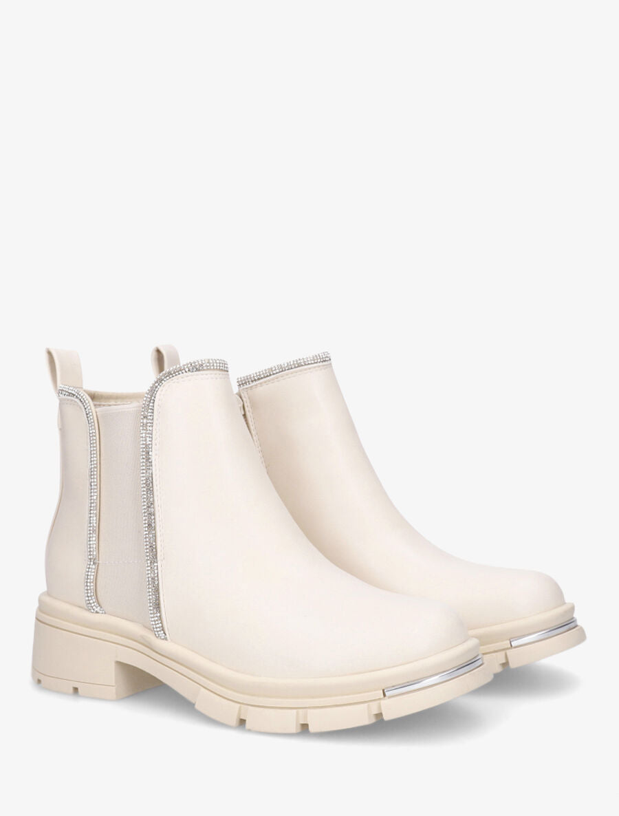 Bottines en simili à strass et bande élastiquée - Beige - 4