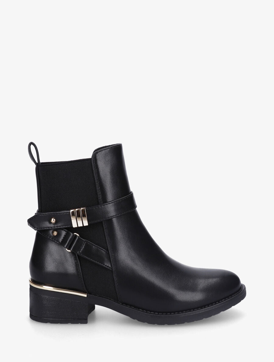 Bottines en simili à boucles et empiècements métallisés - Noir - 1