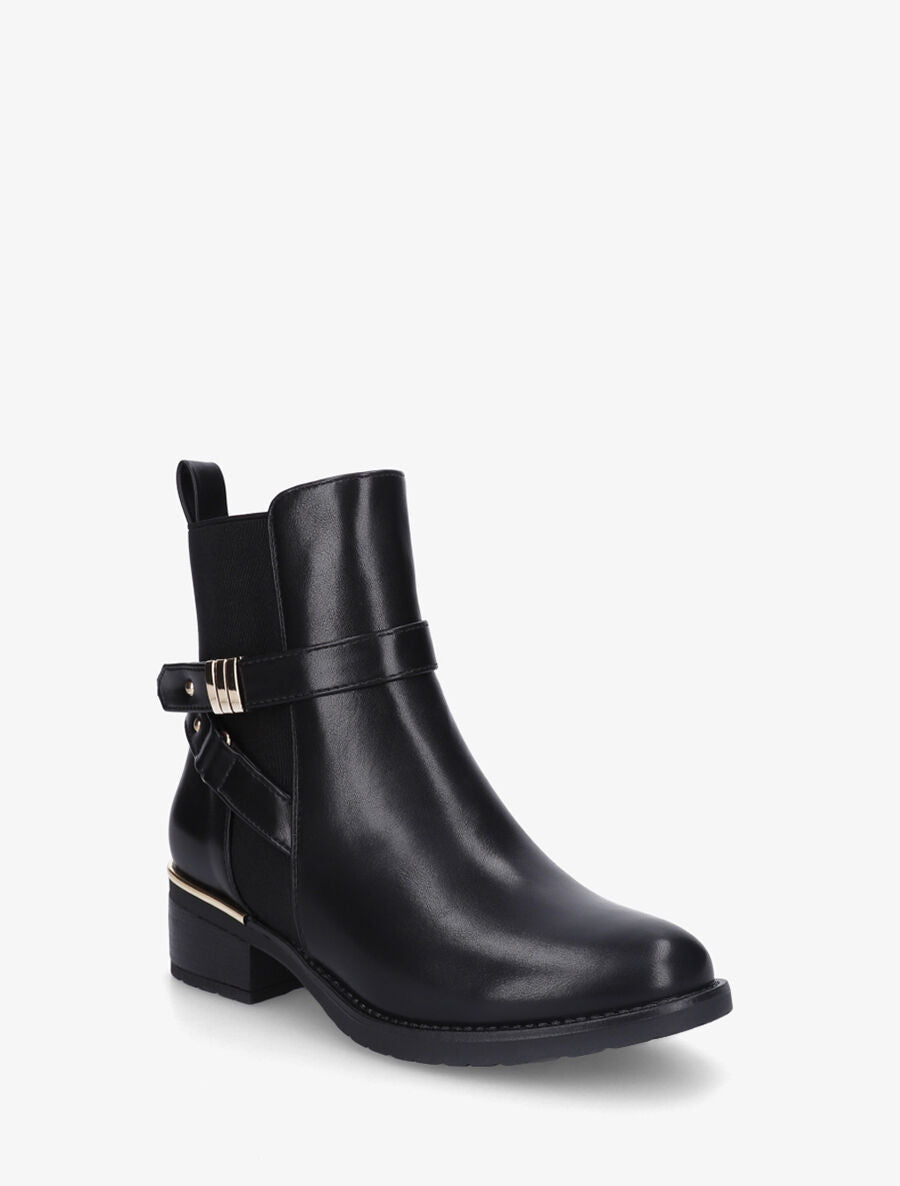 Bottines en simili à boucles et empiècements métallisés - Noir - 2