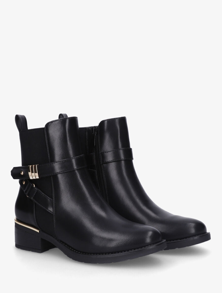 Bottines en simili à boucles et empiècements métallisés - Noir - 4