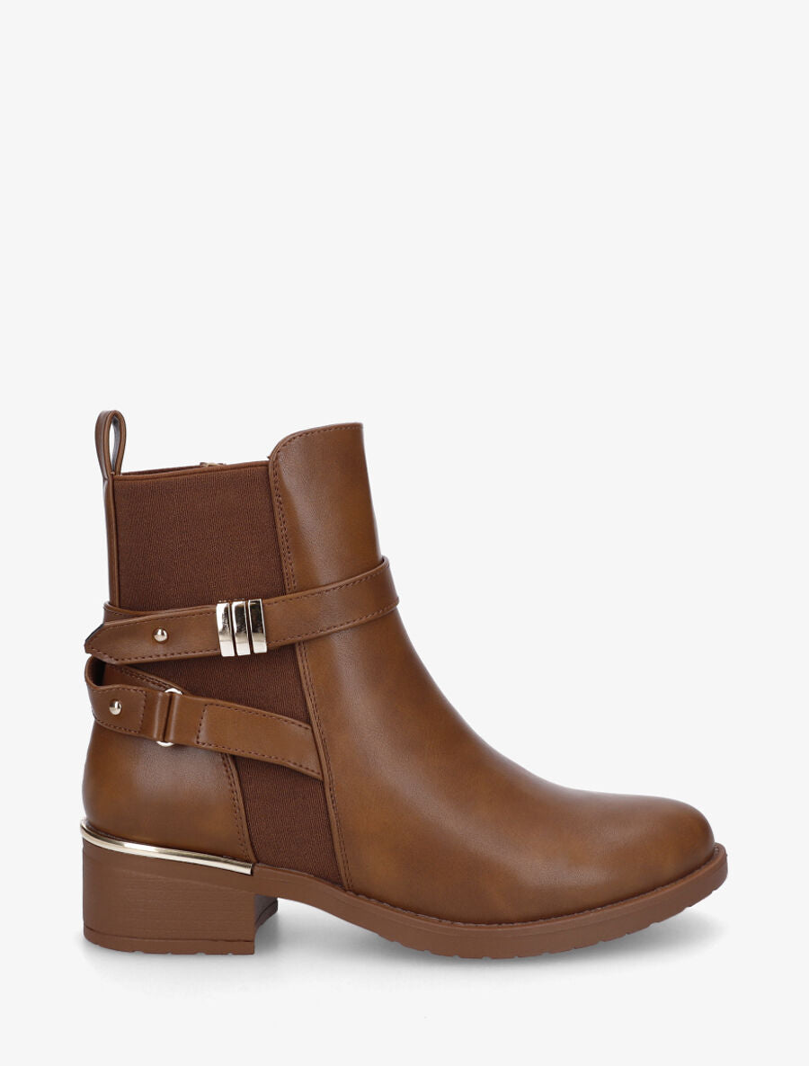Bottines en simili à boucles et empiècements métallisés - Camel - 1
