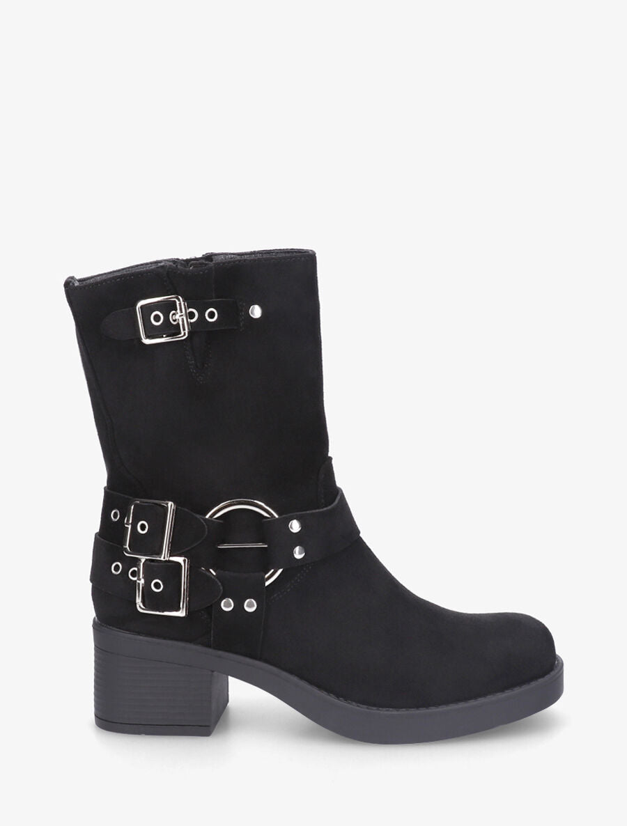 Bottines en suédine à boucles - Noir - 1