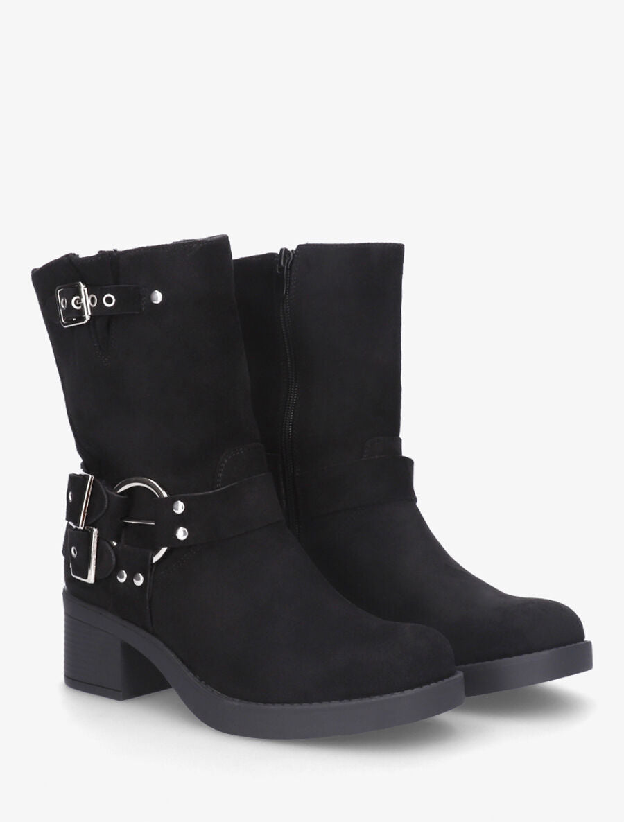 Bottines en suédine à boucles - Noir - 4