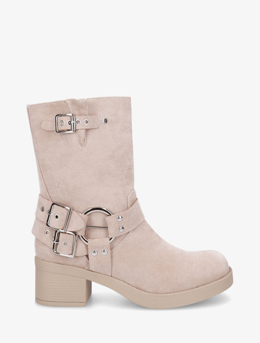 Bottines en suédine à boucles - Beige - 5