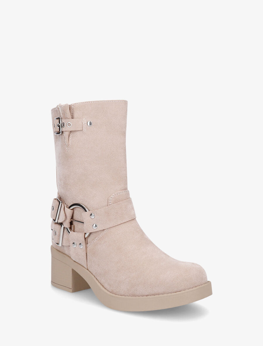 Bottines en suédine à boucles - Beige - 2