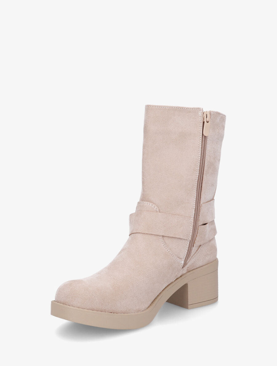Bottines en suédine à boucles - Beige - 3
