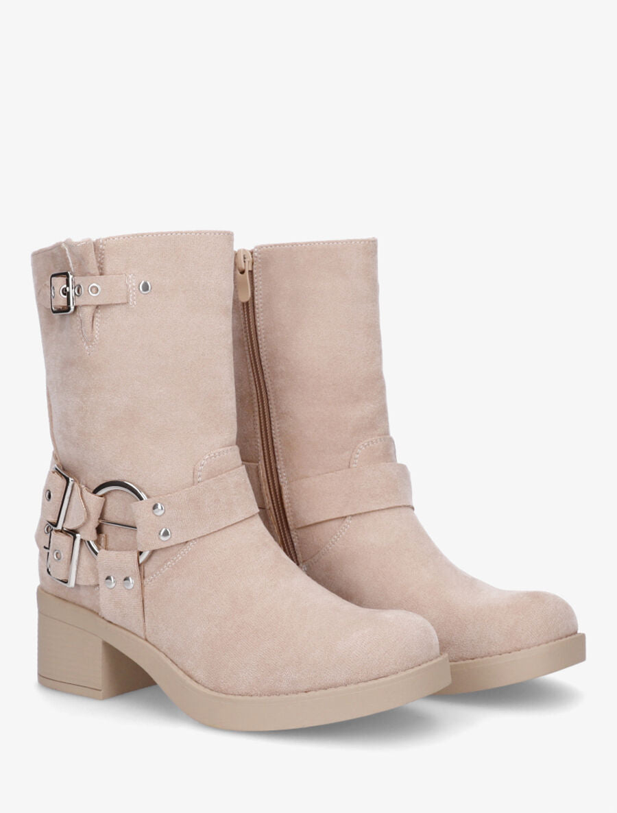 Bottines en suédine à boucles - Beige - 4