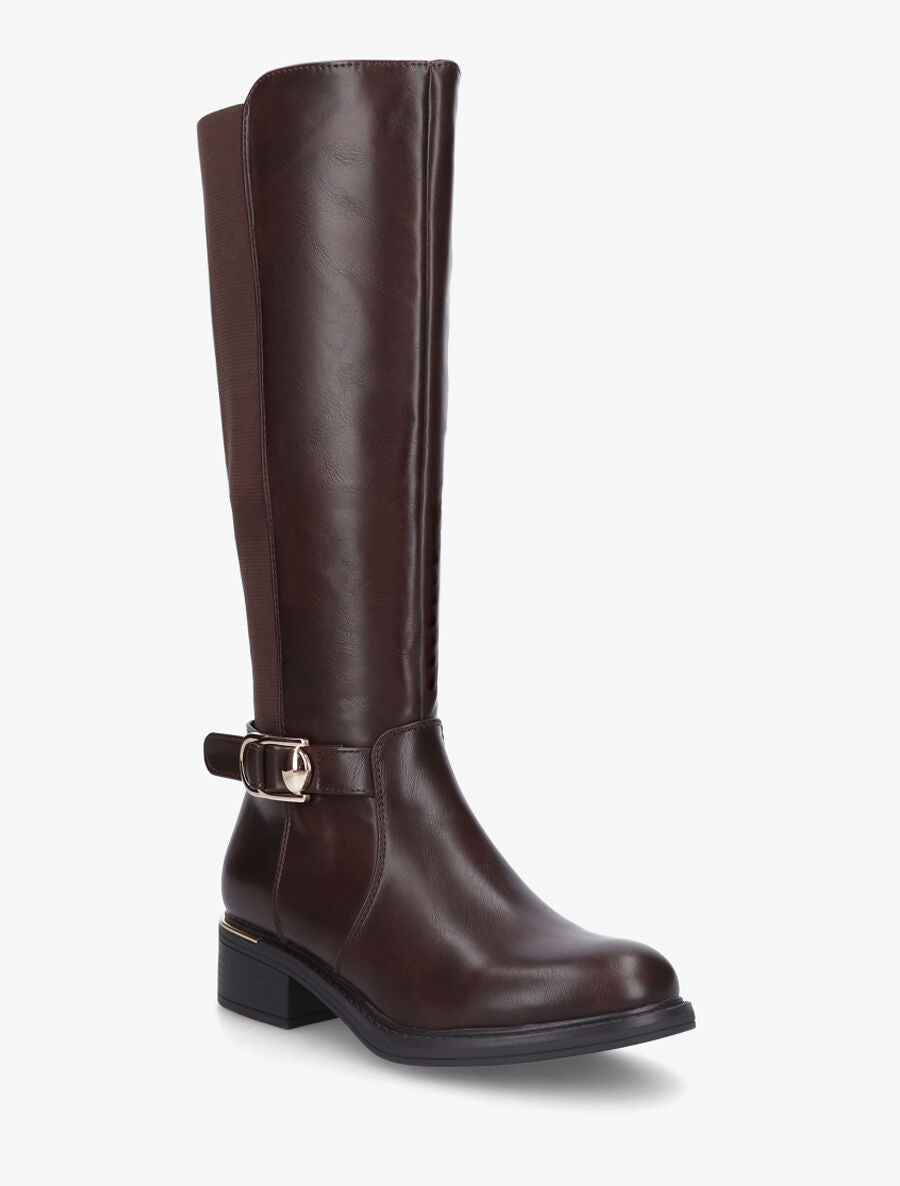 Bottes unies élastiquées à empiècement métal - Marron - 2