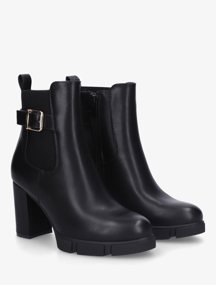 Bottines en simili à talon haut et bande élastiquée - Noir - 4