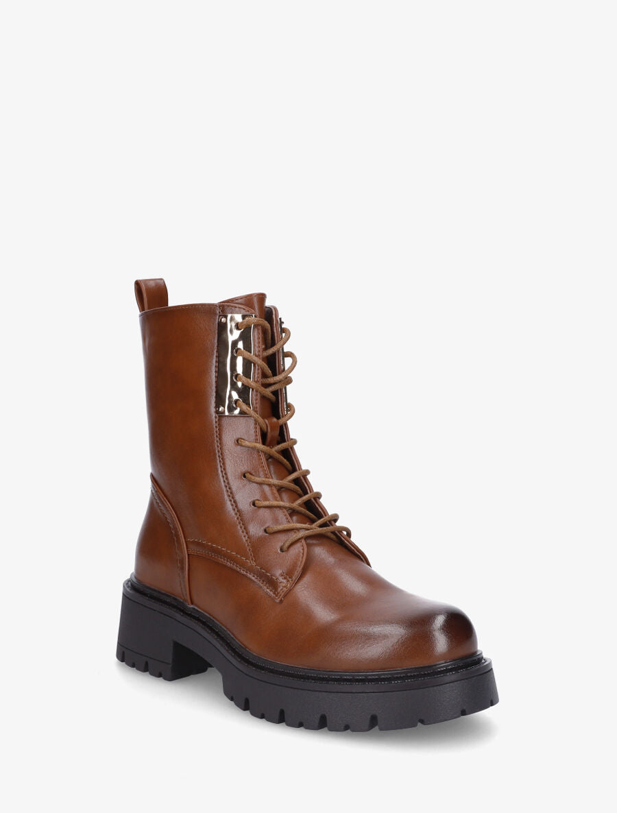 Bottines montantes à empiècement métallique - Camel - 2