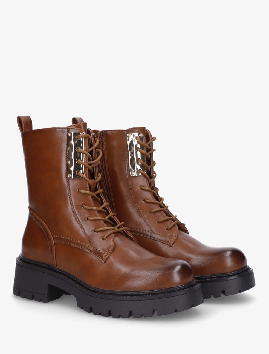 Bottines montantes à empiècement métallique - Camel - 4