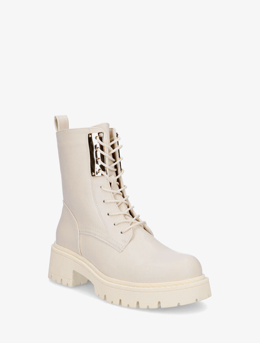 Bottines montantes à empiècement métallique - Beige - 2
