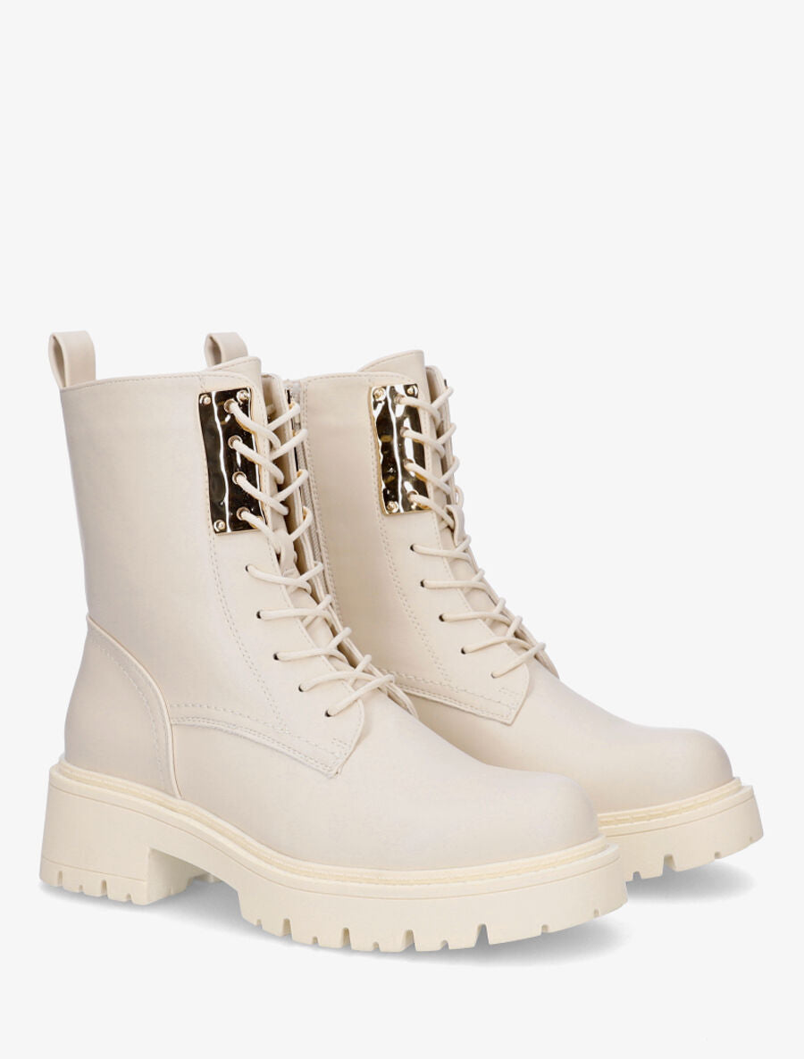 Bottines montantes à empiècement métallique - Beige - 4