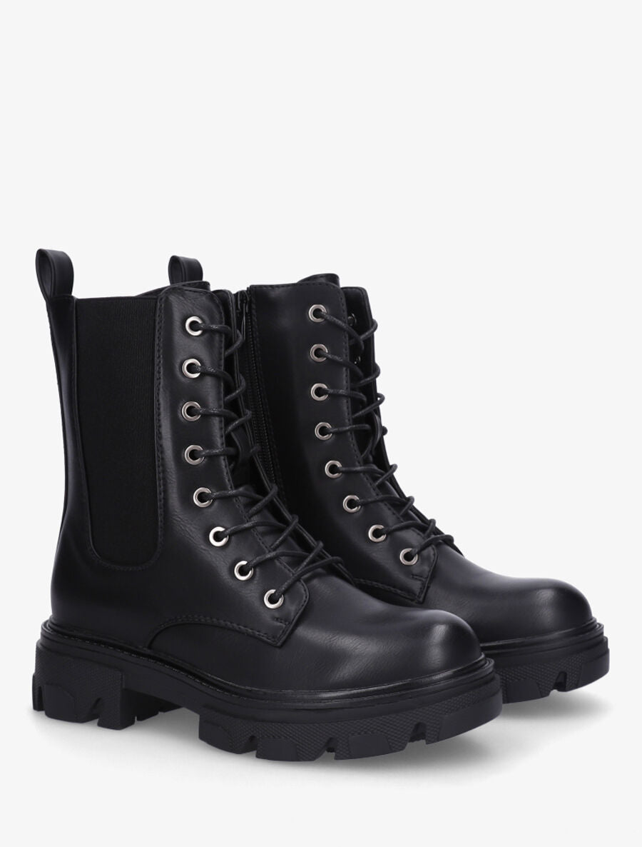 Bottines style rangers à bande élastiquée - Noir - 4