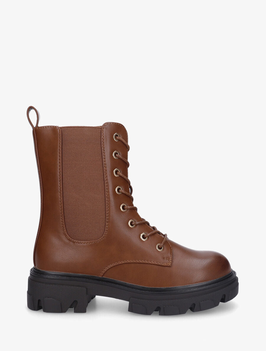 Bottines style rangers à bande élastiquée - Camel - 1