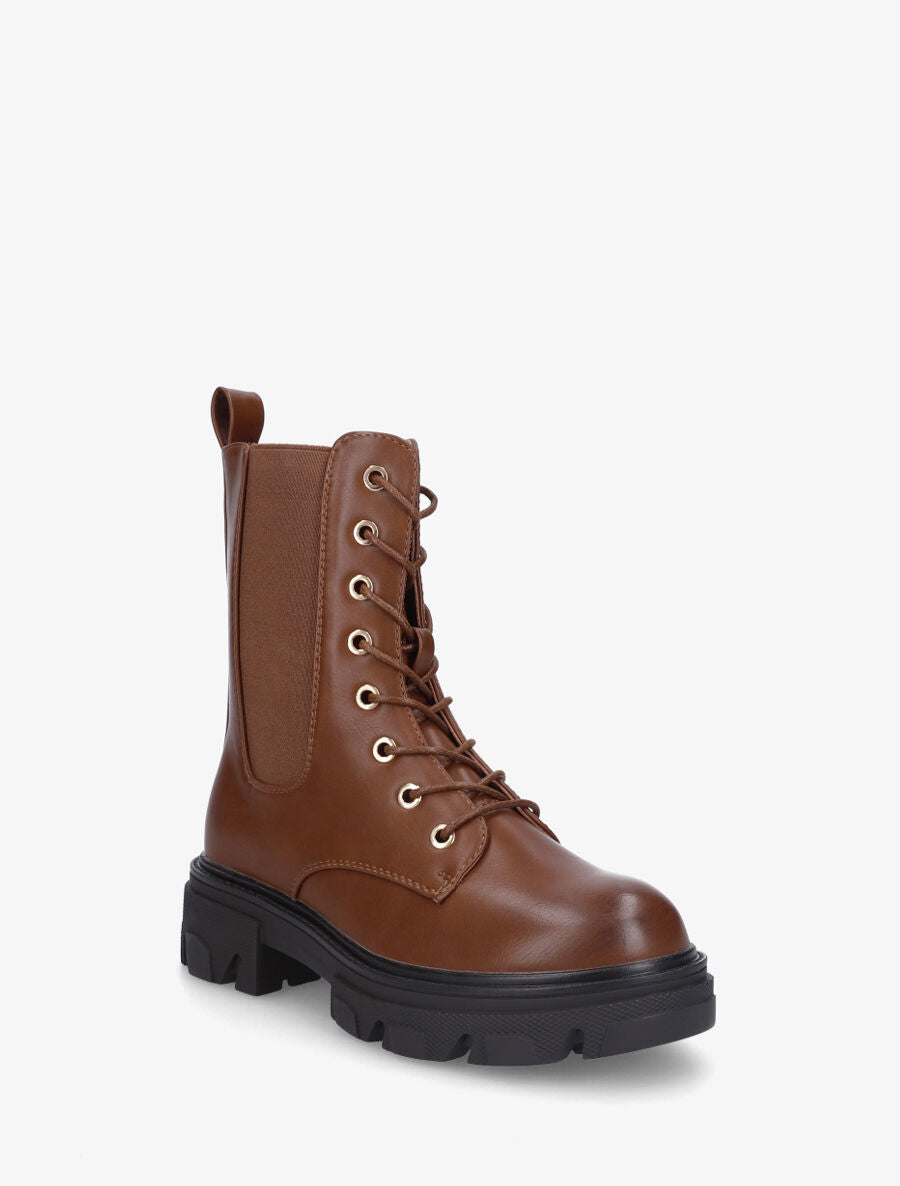 Bottines style rangers à bande élastiquée - Camel - 2