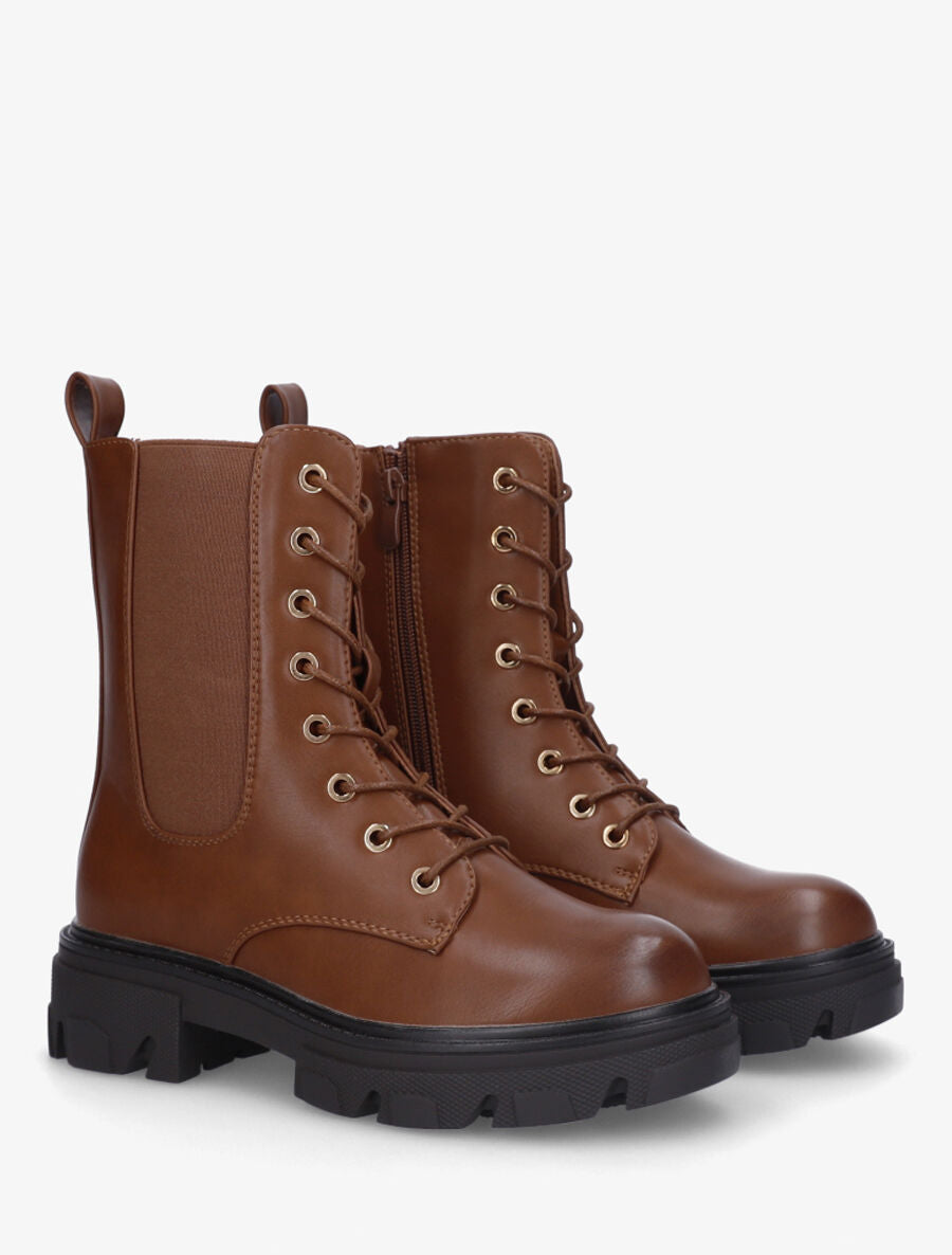 Bottines style rangers à bande élastiquée - Camel - 4