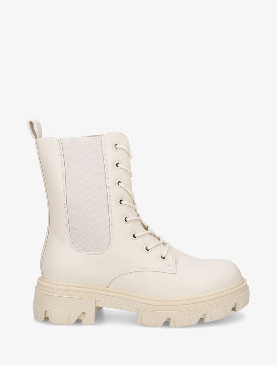 Bottines style rangers à bande élastiquée - Beige - 1