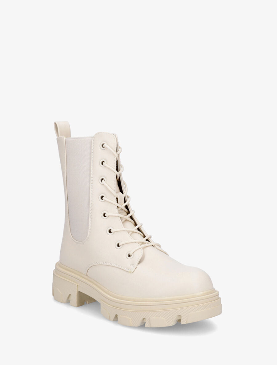 Bottines style rangers à bande élastiquée - Beige - 2