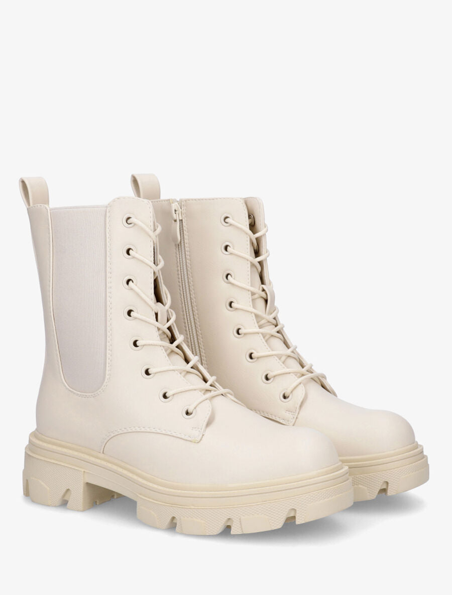 Bottines style rangers à bande élastiquée - Beige - 4