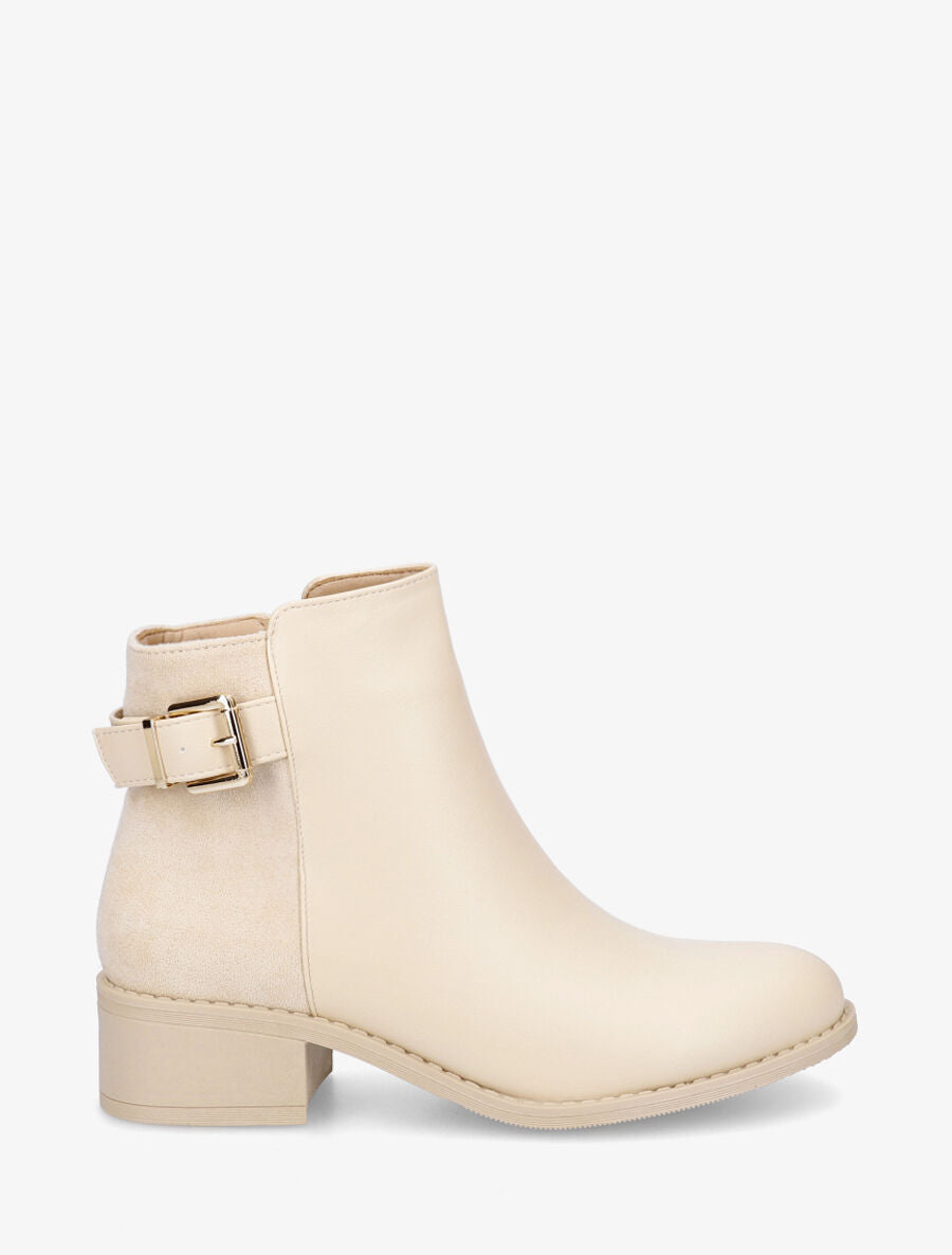 Bottines bimatière à boucle décorative - Beige - 5