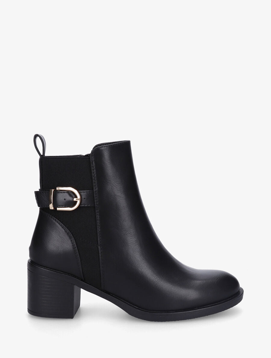 Bottines en simili à talon et bande élastiquée - Noir - 1