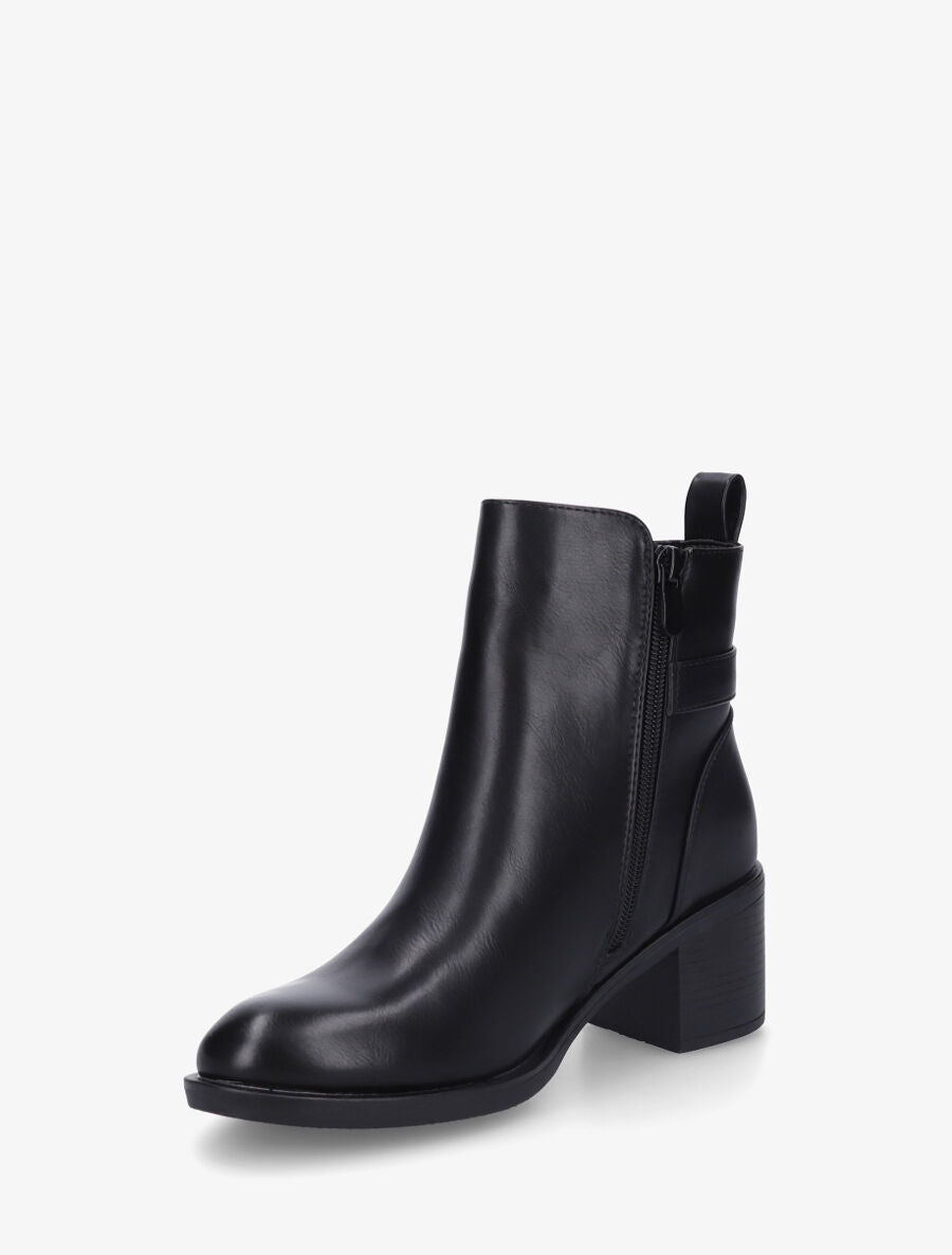 Bottines en simili à talon et bande élastiquée - Noir - 3