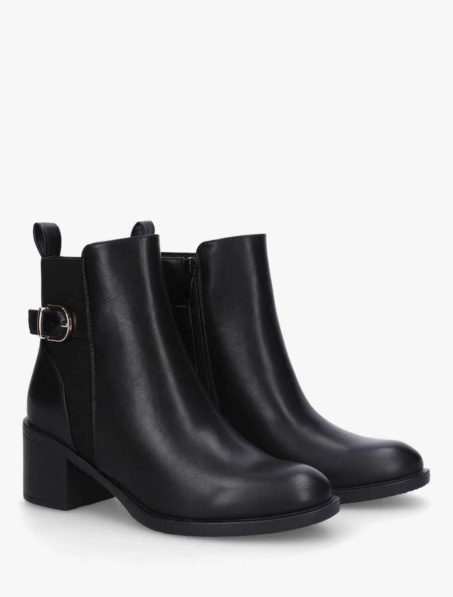 Bottines en simili à talon et bande élastiquée - Noir - 4