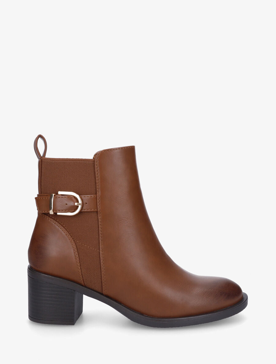 Bottines en simili à talon et bande élastiquée - Camel - 1