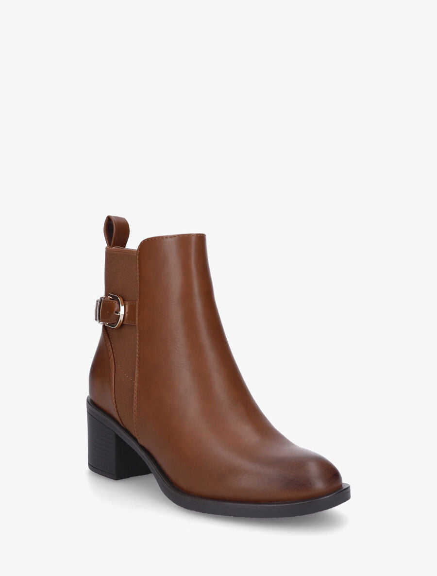 Bottines en simili à talon et bande élastiquée - Camel - 2