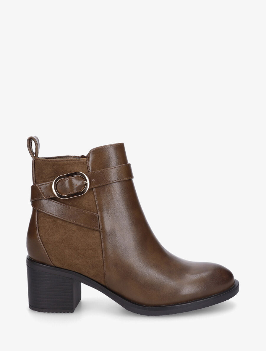 Bottines bimatière à talon - Marron - 1