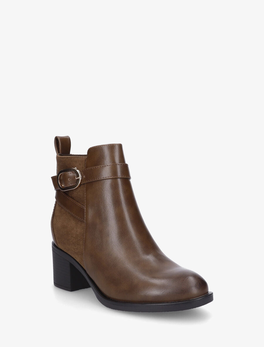 Bottines bimatière à talon - Marron - 2