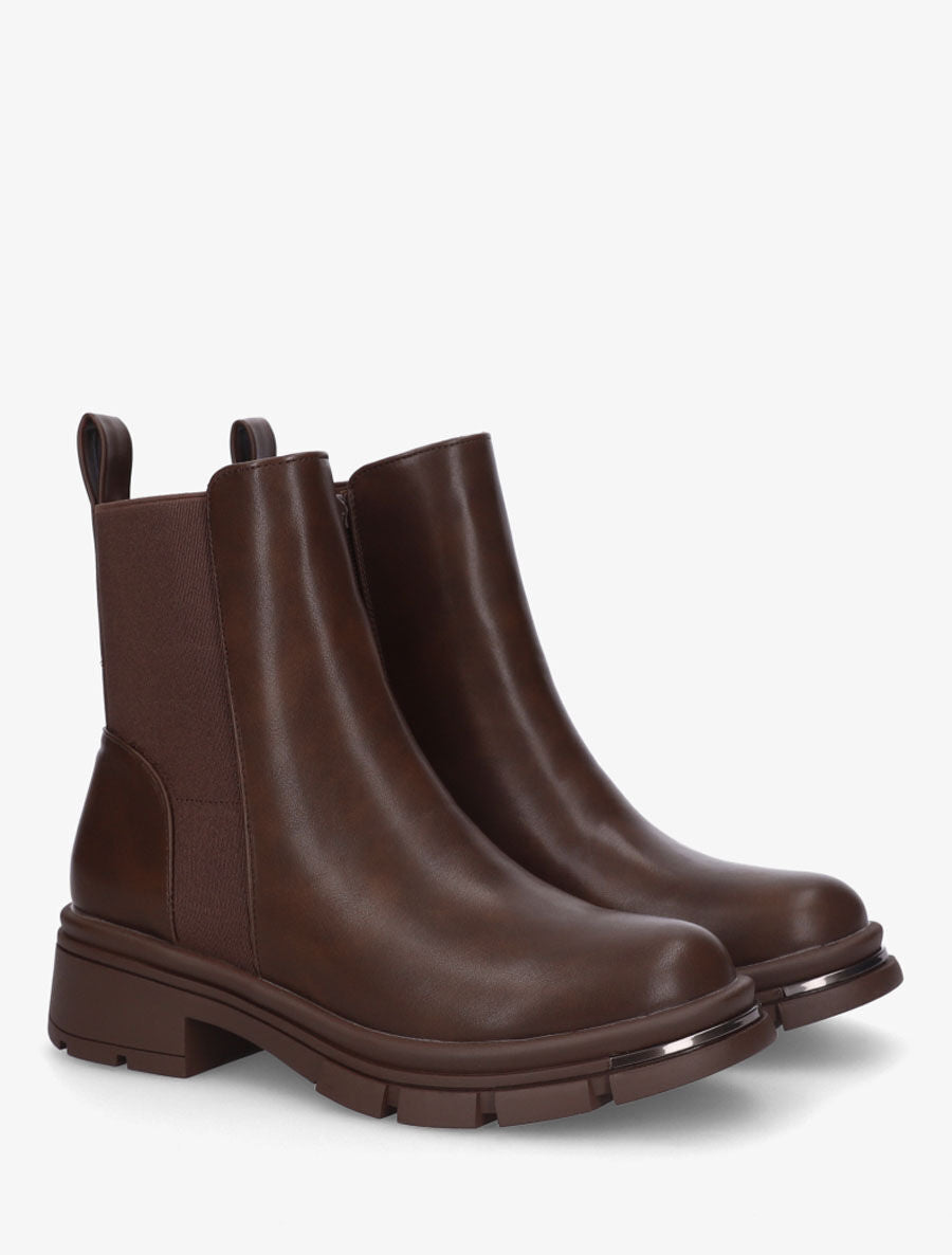 Bottines en simili à détail métallique - Marron - 4