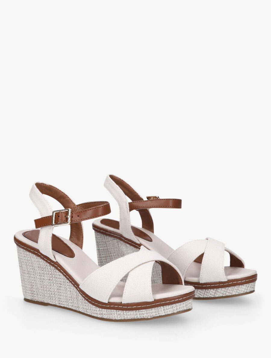 Sandales à brides croisées et semelle style osier - Blanc - 4