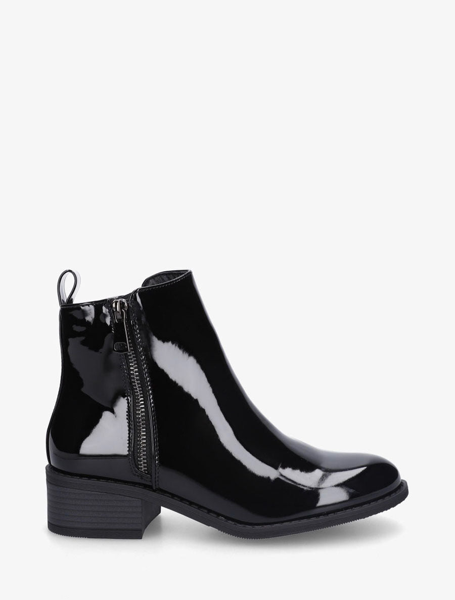 Bottines vernies en simili à zip - Noir - 1
