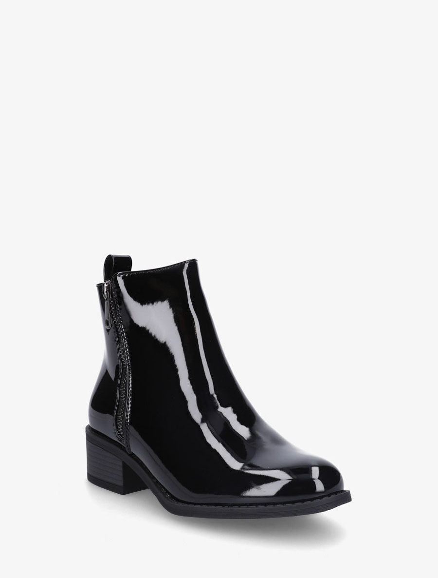 Bottines vernies en simili à zip - Noir - 2