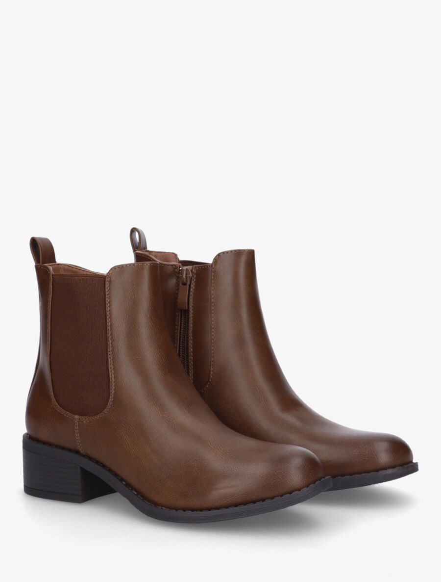 Bottines en simili style chelsea - Camel foncé - 4
