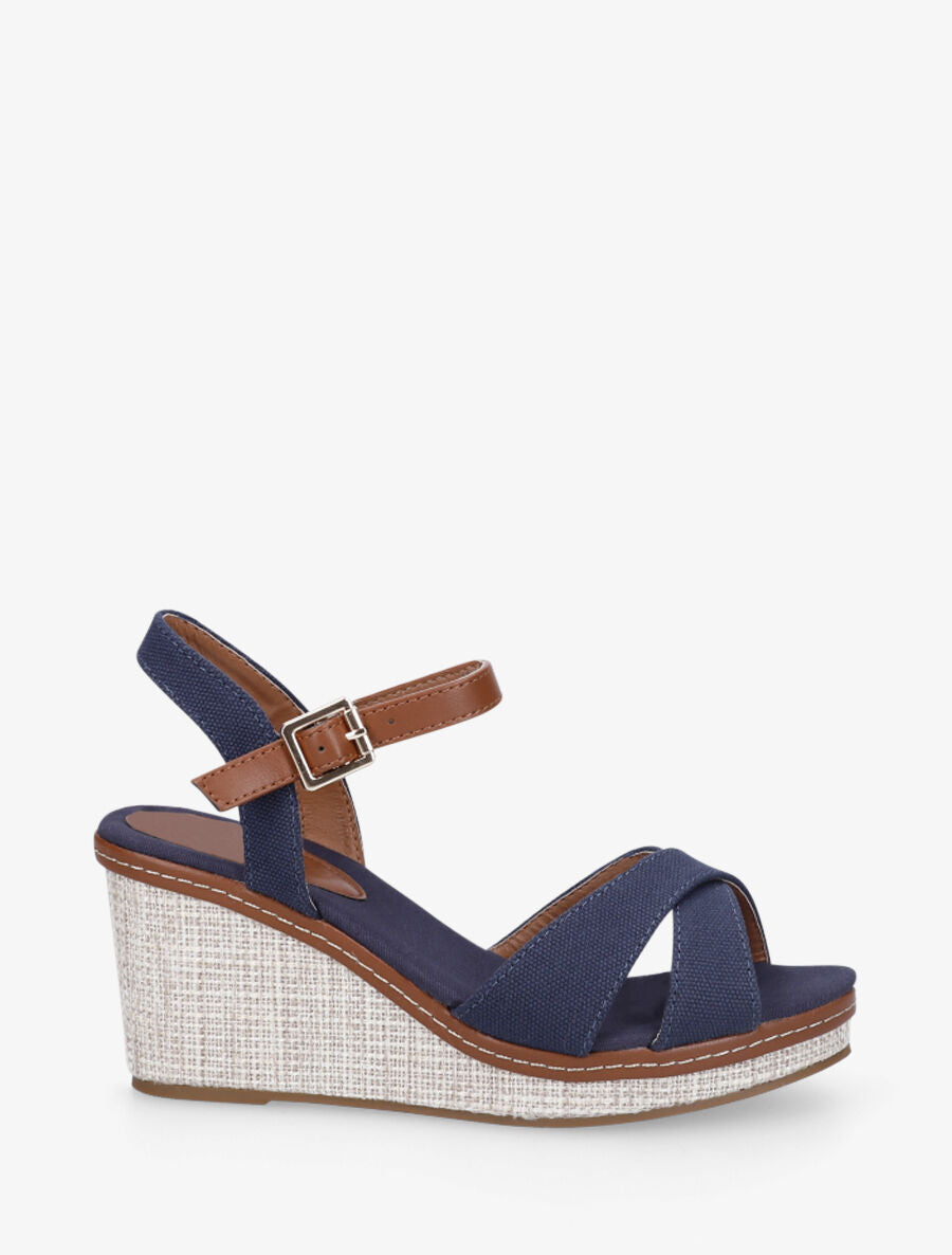 Sandales à brides croisées et semelle style osier - Marine - 1