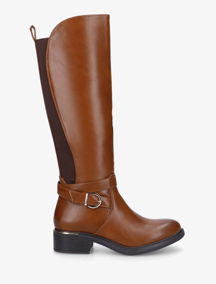 Bottes style cavalière à empiècement métal - Camel - 5