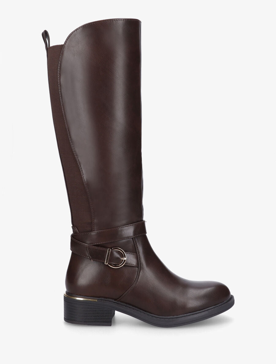 Bottes style cavalière à empiècement métal - Marron - 1