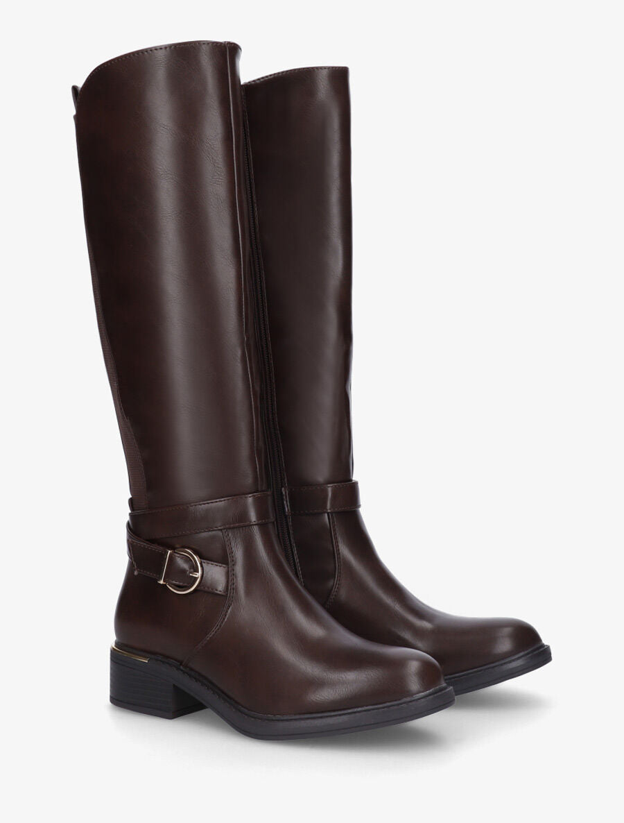 Bottes style cavalière à empiècement métal - Marron - 4